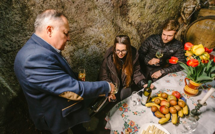Pálinkás wine tasting in the belly of the volcanic mountain