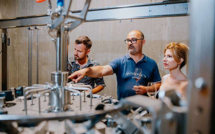 Androsics borkóstoló a hatalmas kóstolóteraszon, balatoni panorámával