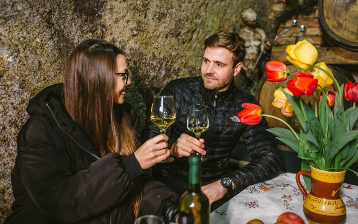 Pálinkás wine tasting in the belly of the volcanic mountain